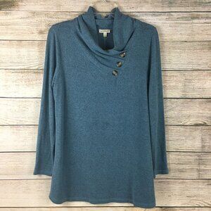 Seven Forty Two Tunic Asymmetric Cowl Neck Blue Black Marled